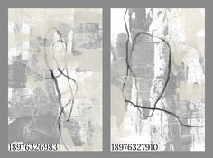 two paintings with black and white lines on them