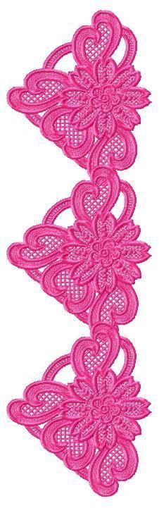 a pink lace with intricate designs on it