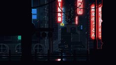 an image of a city at night with neon signs