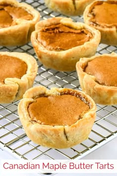 maple butter tarts on a cooling rack with the text canadian maple butter tarts