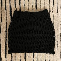 100% Crocheted By Me! Feel Free To Make An Offer! Black Mini Skirt For Beach In Spring, Vacation Black Mini Skirt, Black Crochet Mini Skirt, Crochet Skirt Beach, Crochet Mini Skirt Aesthetic, Crochet Beach Coverup, Crochet Mesh Beach Skirt, Black Crochet Dress For Beach Cover-up, Coverup Skirt