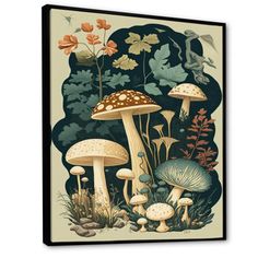 an illustration of mushrooms in the forest