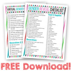 the free printable gender reveal checklist