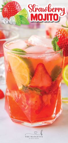 strawberry mojito with limes and strawberries on the side