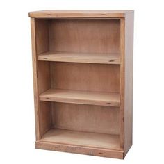 a wooden bookcase with three shelves on each side