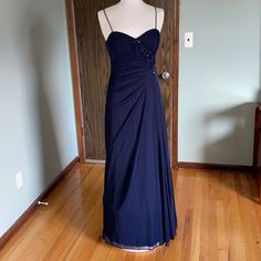 Brand New With Tags Full Length Navy Dress By Cachet With Spaghetti Straps. Light Padding And Rouching And Beading At The Bust. Formal Navy Dress, Hoco Inspo, Winter Formal, Size 6 Dress, Navy Dress, Dresses Formal, Fashion Inspo Outfits, Spaghetti Strap, Colorful Dresses