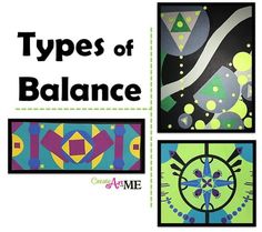 three different types of art work with the words types of balance on it and below them