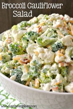 broccoli cauliflower salad in a white bowl