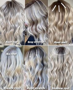 Root Stretch Hair, Root Stretch Hair Blonde, Blonde Hair Natural Roots, Hair Weaving Techniques, Root Tap, Cool Blonde Hair Colour, Baylage Hair, Blonde Hair With Roots, Grey Blonde Hair