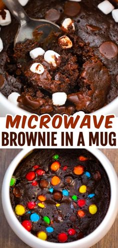 microwave brownie in a mug with marshmallows and chocolate