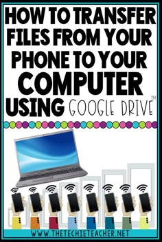 an advertisement for a computer that is being used to transfer files from your phone to your computer using google drive