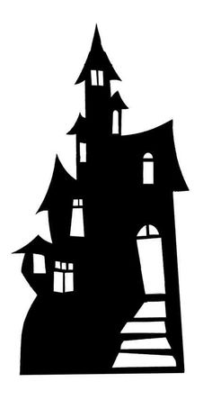 a black and white silhouette of a castle with stairs leading up to the second floor