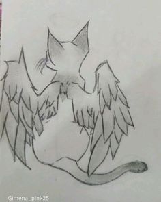 a drawing of a cat with wings on it's back