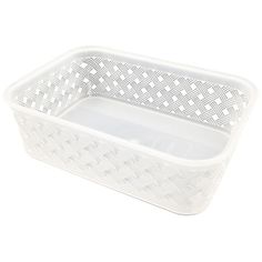 a white plastic basket on a white background