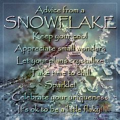 snowflake poem with an image of the words advice from a snowflake keep your cool appreciate small wonders let your plans crystalize take time to chill