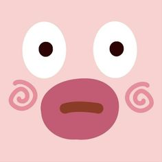 the face of a pink pig with big eyes