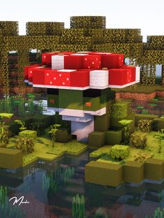 Minecraft Mushroom Tutorial, Minecraft Frog Fountain Tutorial, Mushroom Core Minecraft, Minecraft Egg Display, Minecraft Mushroom Fountain, Frog Lights Minecraft, Mushroom Hut Minecraft, Things To Add In Minecraft World