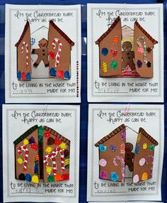 four gingerbread houses made out of paper