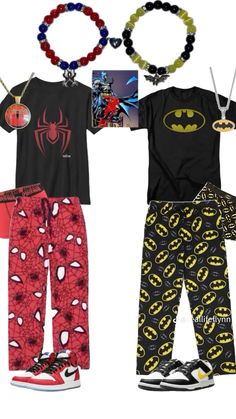 Matching Spiderman Pajamas, Pjs Spiderman, Cute Matching Pajamas For Couples, Trio Matching Outfits, Spider Man Stuff, Spiderman Pjs, Twin Day Ideas, Couple Pjs, Matching Outfit Ideas