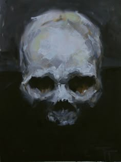 a painting of a white skull on a black background