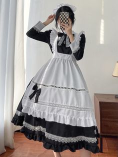 Features：  Product ID:DS0284 Material:Polyester Season:Spring,Summer,Autumn,Winter Color:Black White Medieval Dress, Lolita Outfit, Maid Cosplay, Lolita Outfits, Anime Maid, Anime Cosplay Costumes, Girls Halloween, Maid Outfit, Maid Dress