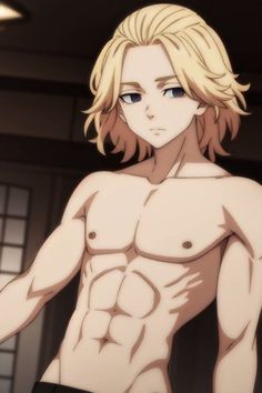 an anime character with no shirt on posing for the camera