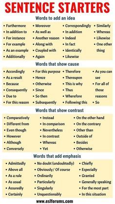 a poster with words and phrases to describe the different types of sentences in english