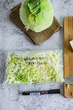 cabbage and other ingredients on a cutting board