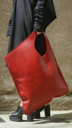 Outfit Large, Leather Bag Pattern, Bag Outfit, Red Bag, Eco Bag, Denim Bag