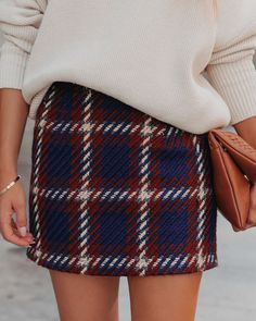 PREORDER - Linden Plaid Knitted Mini Skirt Knitted Mini Skirt, 2024 Clothes, Neutral Tops, Smart Business, Tweed Mini Skirt, Anime Collection, Tweed Skirt, Plaid Mini Skirt, 10 22