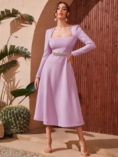 Lilac Dress Outfit, Simple Purple Dress, Outfits For Wedding, Bday Dress, Cocktail Dress Code, Dress Motif, Purple Dresses, Western Dress, Purple Outfits