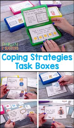 Coping Strategies activities with task boxes to help kids learn how to manage their emotions and stress. Kids will identify, practice, and discuss coping strategies. Some strategies discussed include deep breathing, coloring, reading, talking to someone, using self-talk, and more. #zen #calmdown #copingskills Kids Coping Skills, Social Thinking, Deep Breathing, School Social Work, Task Boxes, Billie Piper, Counseling Activities, Social Emotional Skills