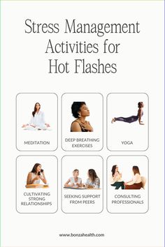 Discover effective stress management activities to ease menopause symptoms, including hot flashes. Learn how to lower stress levels and improve your overall well-being. Simple practices can help combat brain fog and fatigue and promote brain health foods. Understand the importance of managing stress to prevent burnout syndrome. Embrace a more stress-free lifestyle with these helpful tips and activities designed for your needs during this transition. Vasomotor Symptoms, Burnout Syndrome, Hormonal Weight Gain, Prevent Burnout, Breathing Meditation, Free Lifestyle, Deep Breathing Exercises, Hormone Replacement, Hormone Health