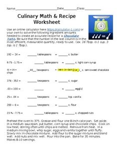 a worksheet for the culinary math and recipe workbook, with an image of a clock