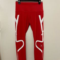 Brand New With Never Been Used Size Medium Red Tight Athleisure Pants, Sporty Fitted Red Tights, Red Fitted Sporty Tights, Red Fitted Sporty Pants, Fitted Red Sporty Tights, Red Fitted Sports Tights, Casual Red Compression Tights, Fitted Red Sports Tights, Adidas By Stella Mccartney