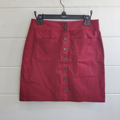 New Red Mini Skirt Size 6p Full Button Down 2 Front Pockets Approximate Measurements: Waist 15" Length 18" Red Cotton Bottoms With Buttons, Red Mini Skirt With Button Closure, Red Buttoned Bottoms For Work, Red Buttoned Skirt, Fitted Red Skirt With Button Closure, Red Fitted Skirt With Buttons, Fitted Red Skirt With Buttons, Red Buttoned Skirt For Spring, Spring Red Skirt With Buttons