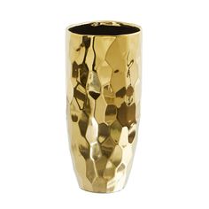 a gold vase is shown on a white background