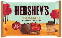 hershey's caramel filled milk chocolates with apples and cinnamon on the side