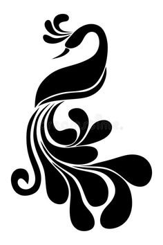 an abstract black and white image of a bird with long feathers on its tail royalty illustration