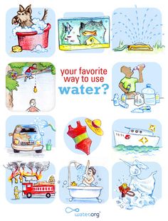 an image of children's water related items with caption that reads, your favorite way to use water?