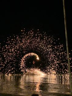 fireworks are lit up in the night sky