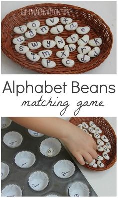 the alphabet beans matching game is an easy way to practice letters and numbers with kids