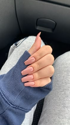 Nails Idea Solid Color, Nails Aesthetic One Color, Simple Nail Designs Nude Colors, Basic Acrilyc Nails, Nails Acrylic Coffin Neutral, Nails Inspiration Plain, Single Color Nails Acrylic, Nail Nude Ideas, Basic Plain Nails