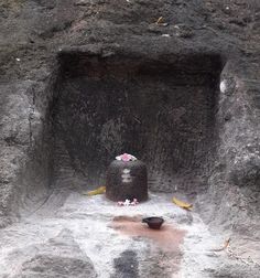 there is a vase with flowers on it in the middle of some rocks and dirt