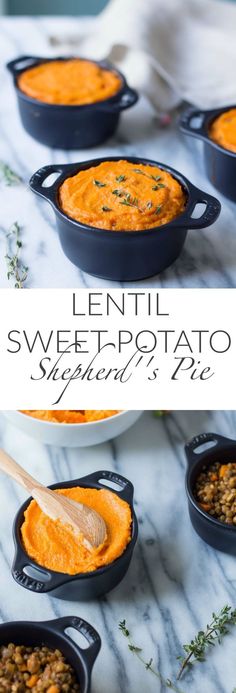 lentil sweet - potato spread in a cast iron skillet