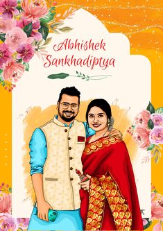 Quirky illustrated bengali wedding invitation customised for Abhishek and Sankhadiptya Couple Wedding Invitation, Illustrator Portrait, Caricature Wedding Invitations, Couple Illustration Wedding, Simple Wedding Cards, Wedding Card Design Indian