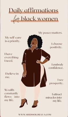 a woman's body is shown with the words daily affirmations for black women