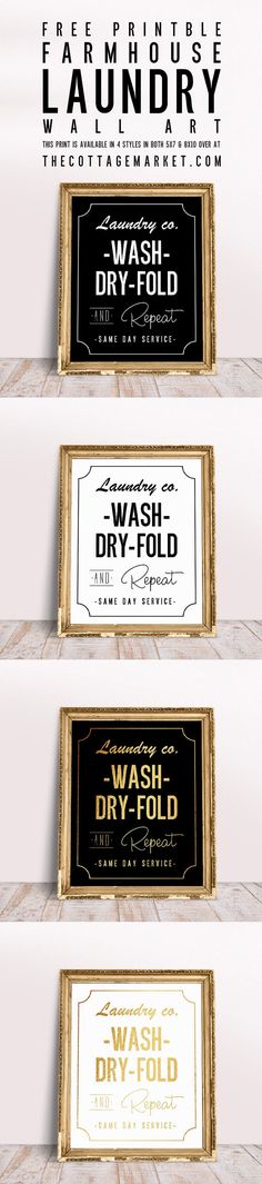 four different types of signs are shown in this graphic design style, with the words wash and dry folded on them