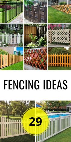 several different types of fences with the words fencing ideas in front of them and below