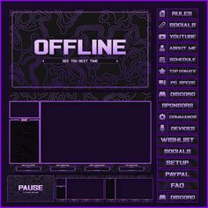 a purple web page with the word offline written in white and black on it